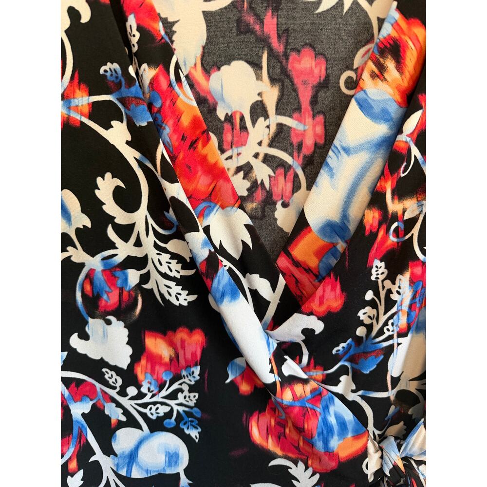 Dana Buchman Floral Printed Faux Wrap Dress size Large Black Pink White and Blue - Picture 3 of 9
